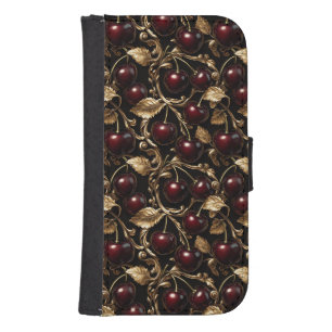 Luxurious Cherry and Gold Baroque Seamless Pattern Galaxy S4 Wallet Case