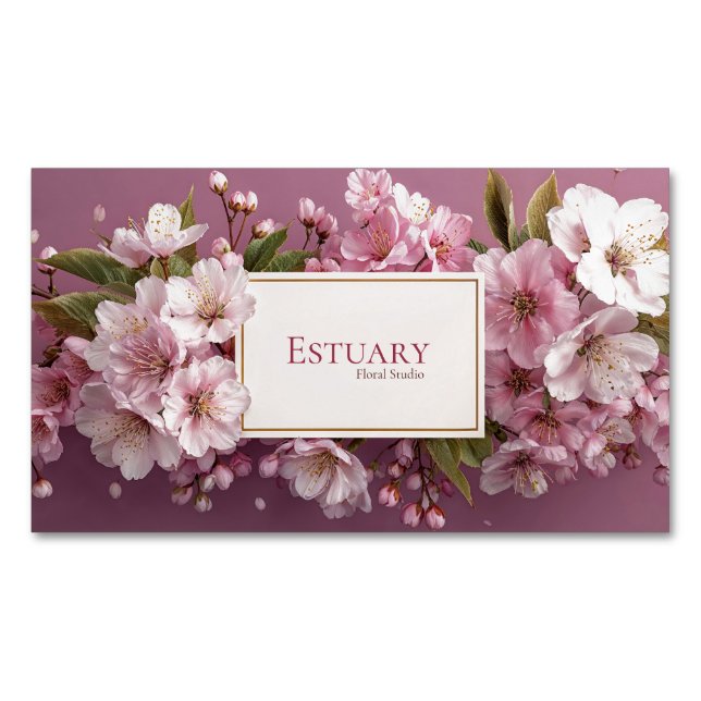 Luxurious Cherry Blossom Mauve Pink Gold Frame Business Card Magnet (Front)