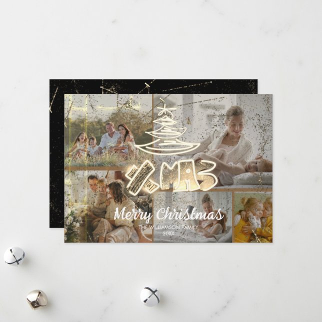 Luxurious Chic Gold Chic Xmas Glow 5 Photos Holiday Card (Front/Back In Situ)