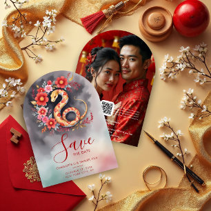 Luxurious Chic Snake Lunar Year Exquisite Floral  Save The Date
