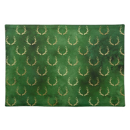 LUXURIOUS CHRISTMAS REINDEER GREEN GOLD CLOTH  CLOTH PLACEMAT