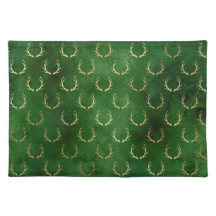 LUXURIOUS CHRISTMAS REINDEER GREEN GOLD CLOTH  PLACEMAT