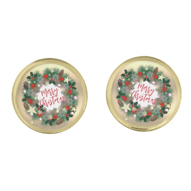 Luxurious Christmas wreath  Cufflinks (Front)