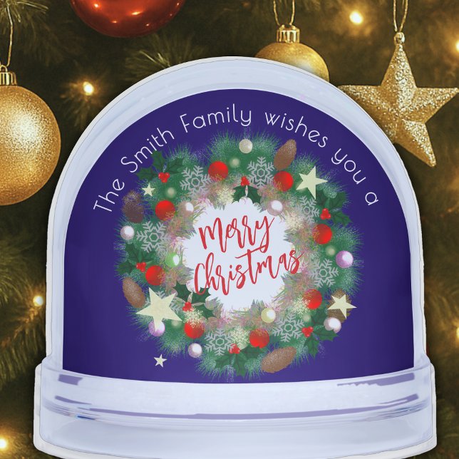 Luxurious Christmas Wreath Personalizable Gold Snow Globe (Creator Uploaded)