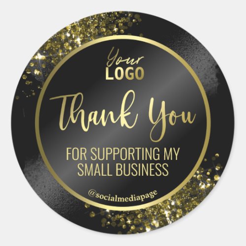 Luxurious Chunky Gold Glitter Black Thank You Logo Classic Round Sticker