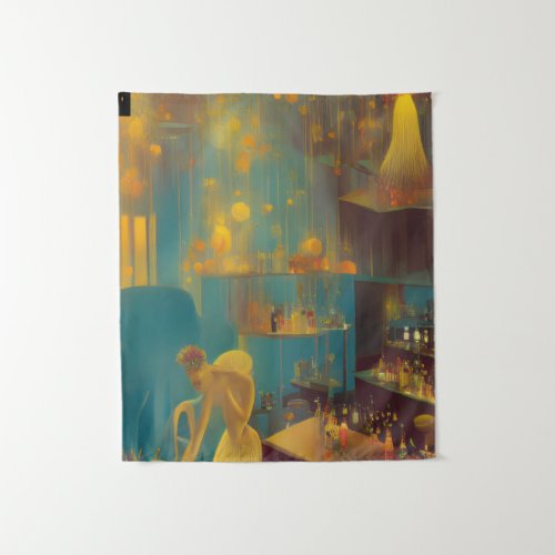 Luxurious Cocktail Lounge Scene Tapestry