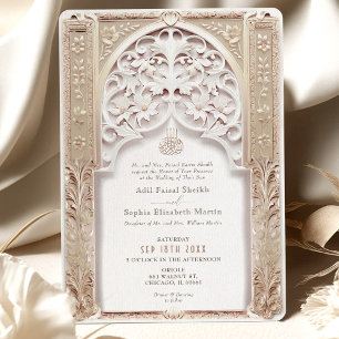 Luxurious Cream & Gold Islamic Wedding Arabesque Invitation