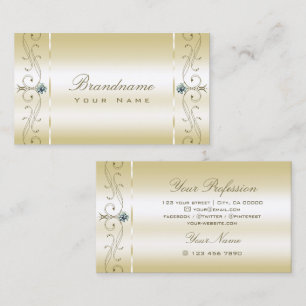Luxurious Cream Gold Squiggled Jewels Ornamental Business Card