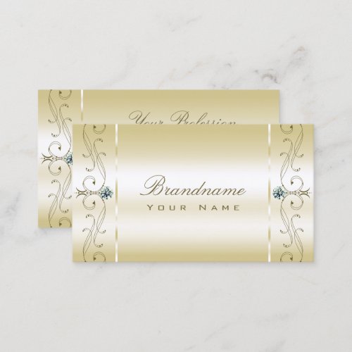 Luxurious Cream Gold Squiggled Jewels Ornamental Business Card