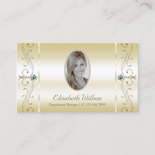 Luxurious Cream Gold Squiggled Jewels with Photo Business Card