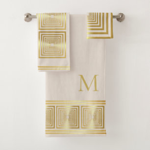 Luxurious cream white gold monogram Towel set
