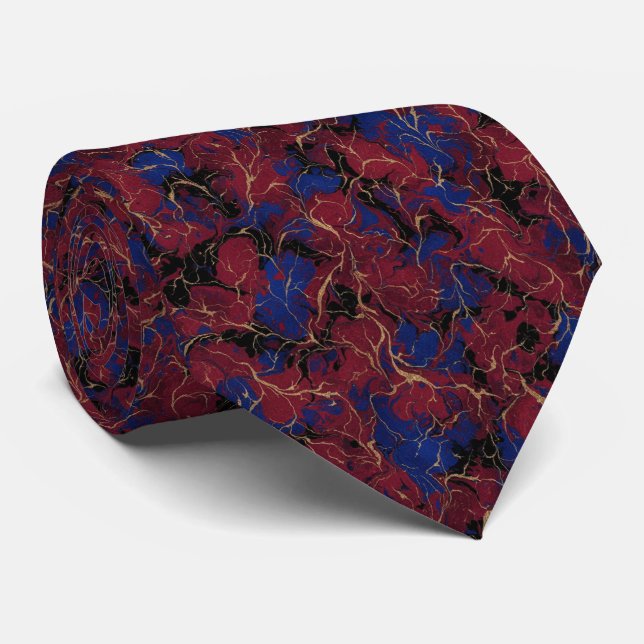 Luxurious Crimson Red and Royal Blue Venetian Neck Tie (Rolled)