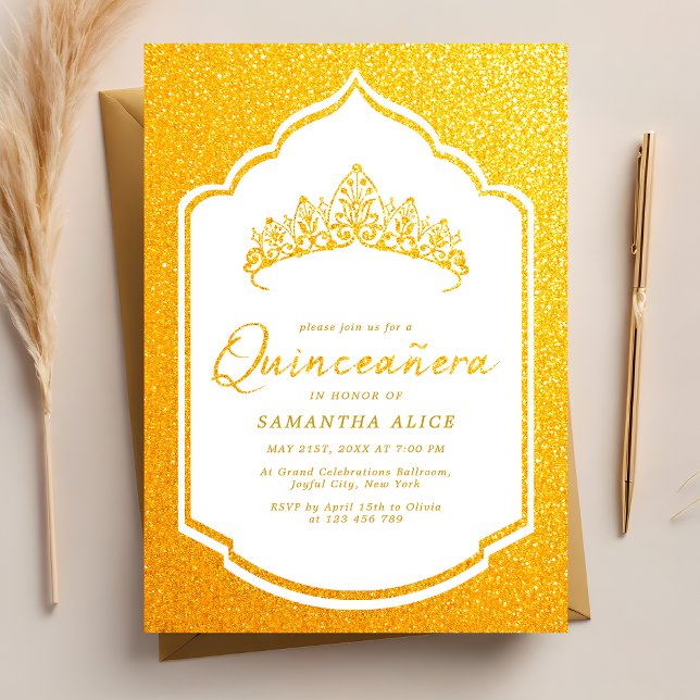 Luxurious Crown White and Gold Quinceanera Invitation (Creator Uploaded)