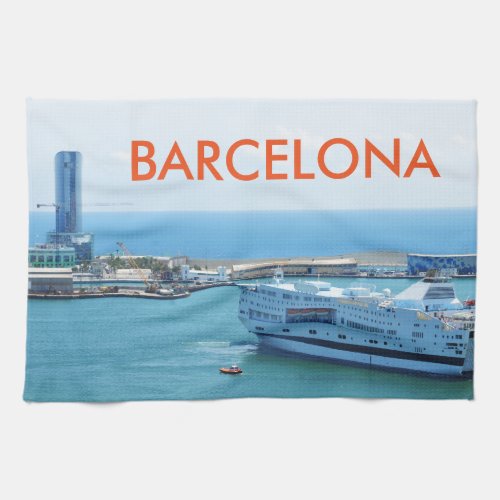 Luxurious cruise ship leaving Barcelona harbor Towel