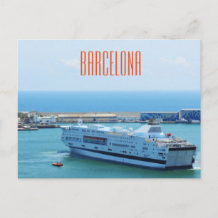 Luxurious cruise ship leaving Barcelona harbour Postcard