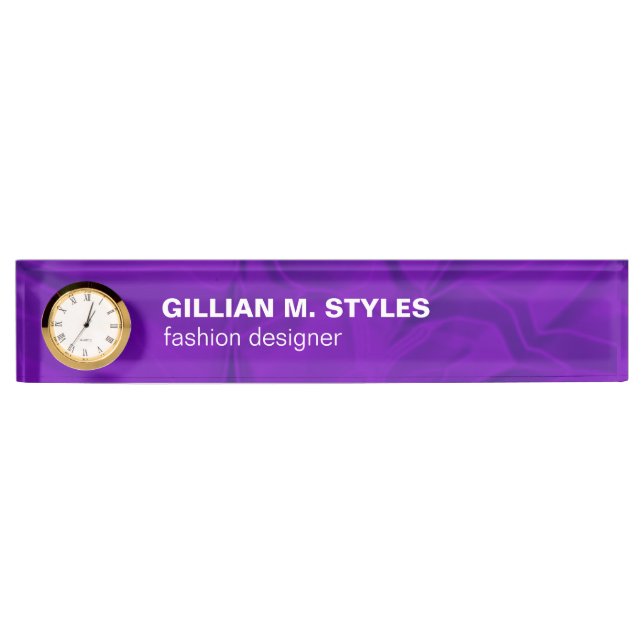 Luxurious Crushed Purple Satin Desk Name Plate (Front)