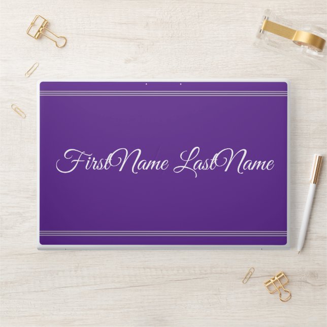 Luxurious, Custom Script Style Name on Purple HP Laptop Skin (Desk)