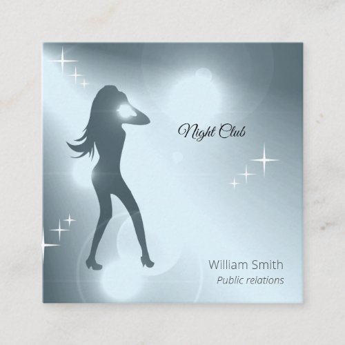 Luxurious Cyan Brilliant Dancing Girl Silhouette Square Business Card