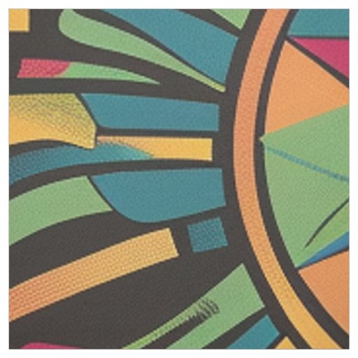 Luxurious Cyan "Eclipsed Suns and Pyramids" Woven  Fabric