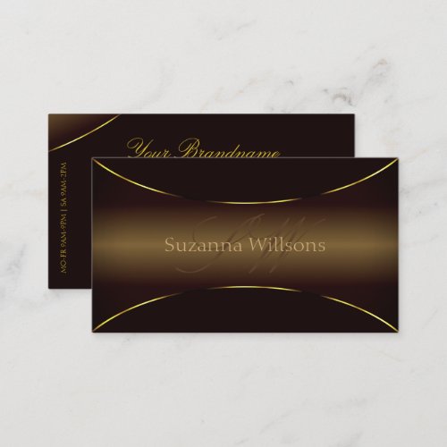 Luxurious Dark Brown with Gold Border and Monogram Business Card