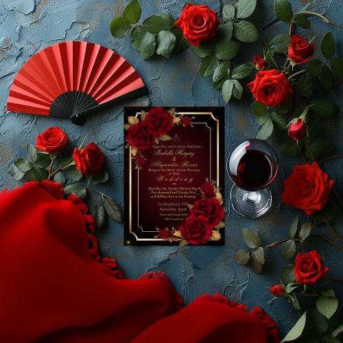 Luxurious Dark Burgundy Moody Rose Wedding  Invitation