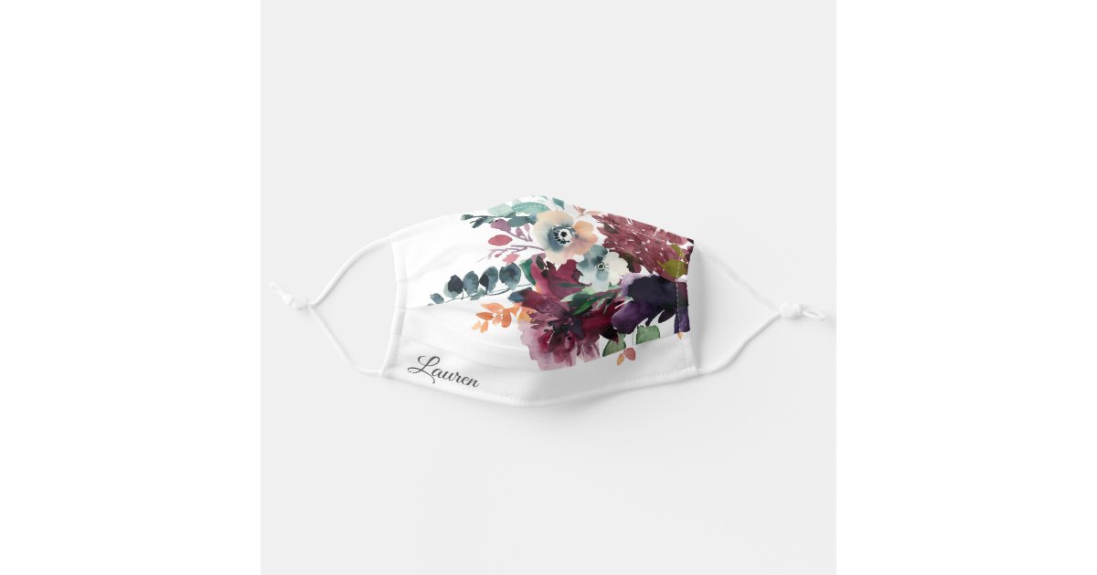 Luxurious Dark Floral Bouquet With Name Cloth Face Mask Zazzle
