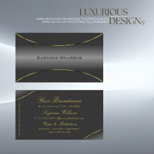 Luxurious Dark Gray with Fine Gold Border Decor Business Card