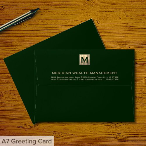 Luxurious Dark Green Gold Monogram Envelope