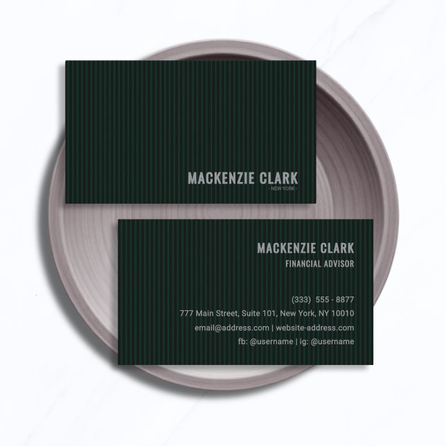 Luxurious Dark Green Pinstripe Business Card (Creator Uploaded)