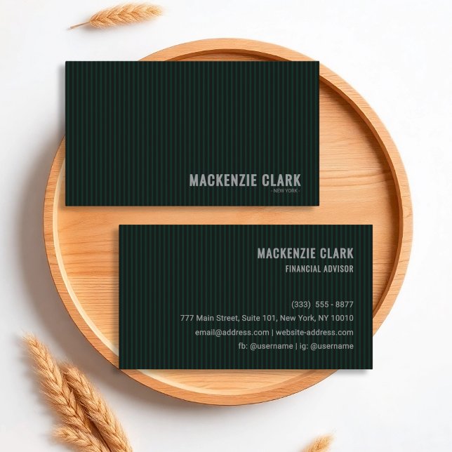 Luxurious Dark Green Pinstripe Business Card (Creator Uploaded)