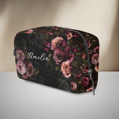 Luxurious Dark Pink Burgundy Botanical Bloom Dopp Kit