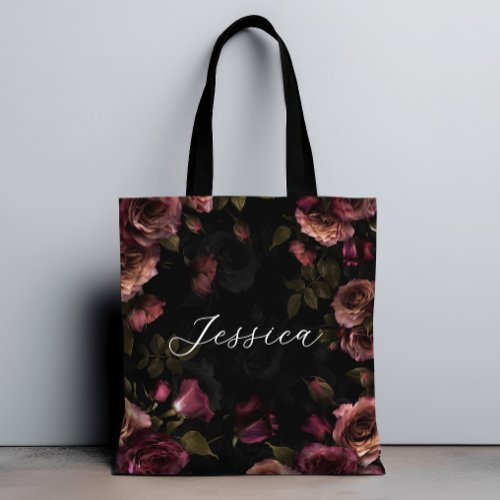 Luxurious Dark Pink Burgundy Garden Floral Tote Bag