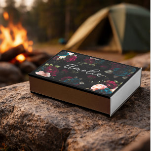 luxurious dark turquoise red floral bloom monogram matchboxes