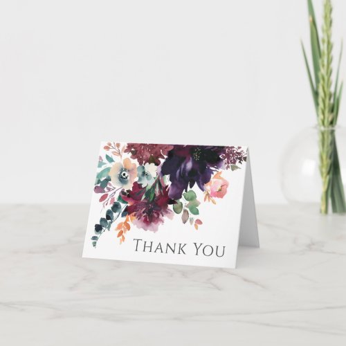 Luxurious Dark Watercolor Floral Bouquet Thank You Card