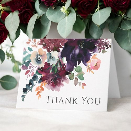 Luxurious Dark Watercolor Floral Bouquet Thank You Card