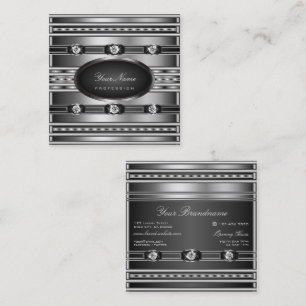 Luxurious Decorative Silver Black with Diamonds Square Business Card