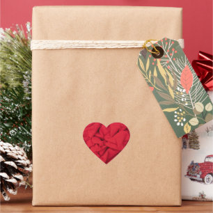 Luxurious Deep Crimson Crumpled Textile Background Heart Sticker