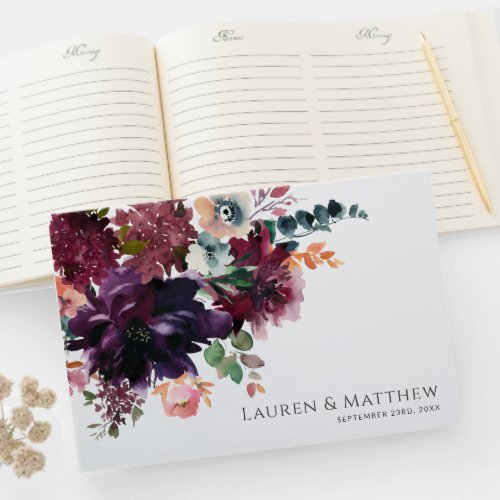 Luxurious Deep Floral Bouquet Wedding Guest Book
