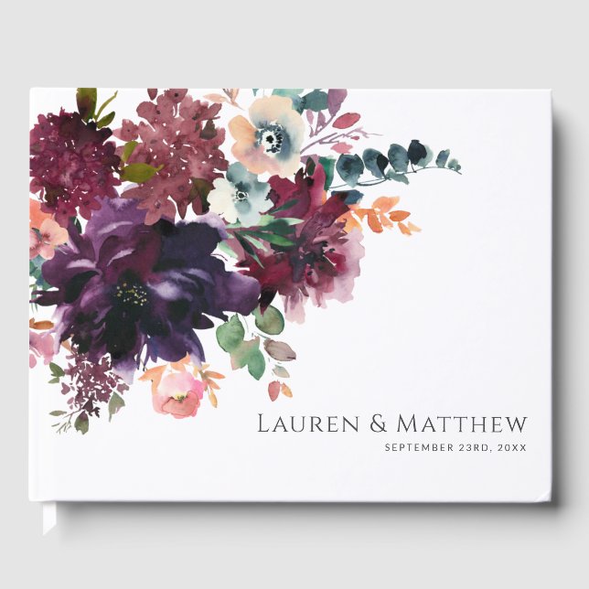 Luxurious Deep Floral Bouquet Wedding Guest Book (Front)
