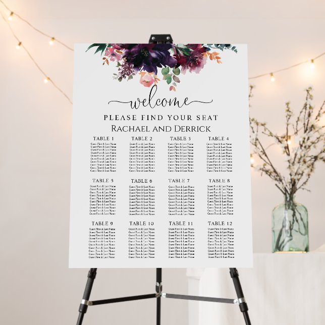 Luxurious Deep Floral Wedding Seating Chart Foam Board (In Situ (Stand))