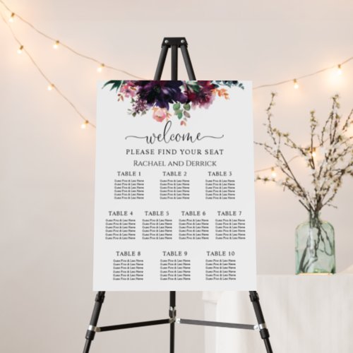 Luxurious Deep Floral Wedding Seating Chart Foam Board
