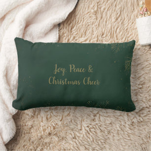 Luxurious Deep Green and Gold Pine Cone Christmas  Lumbar Pillow