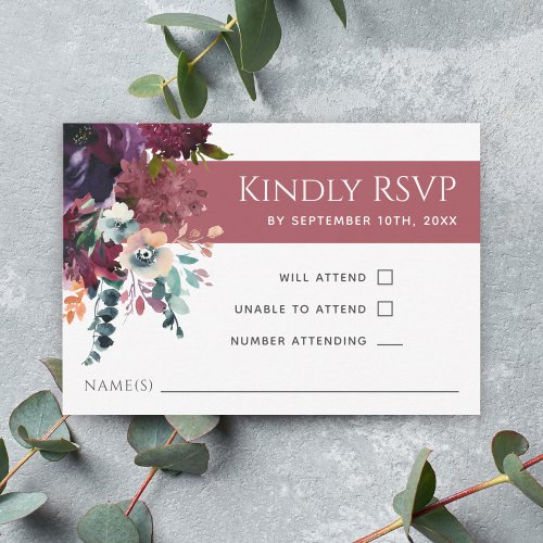 Luxurious Deep Rose Elegant Floral Wedding RSVP