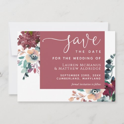 Luxurious Deep Rose Floral Save the Date