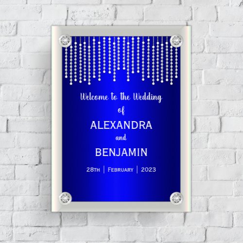 Luxurious Diamonds and Pearls Blue Wedding Welcome Poster