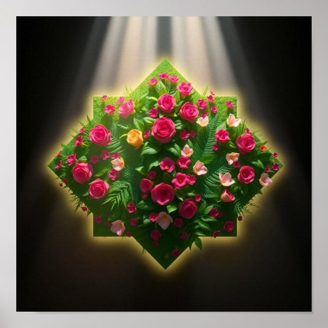Luxurious Digital Art of Roses and Exotic Flowers Poster (Front)