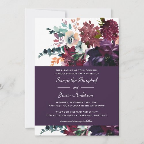 Luxurious Eggplant Purple Floral Wedding Invitation