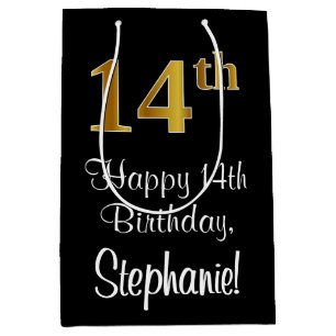 Luxurious, Elegant, Faux Gold Look 14th Birthday Medium Gift Bag