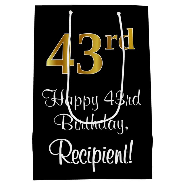 Luxurious, Elegant, Faux Gold Look 43rd Birthday Medium Gift Bag (Back)