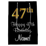 [ Thumbnail: Luxurious, Elegant, Faux Gold Look 47th Birthday Gift Bag ]